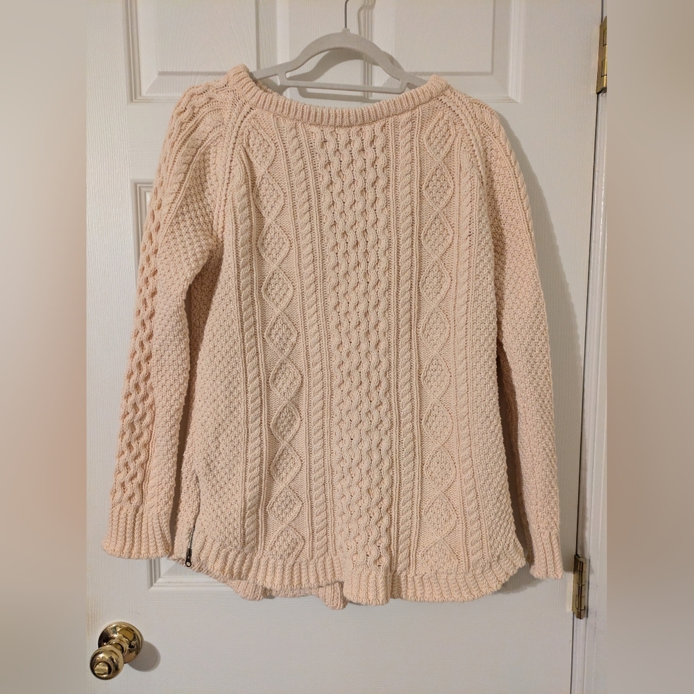 Women's LL Bean Signature Cream Cable Knit Fisherman's Sweater